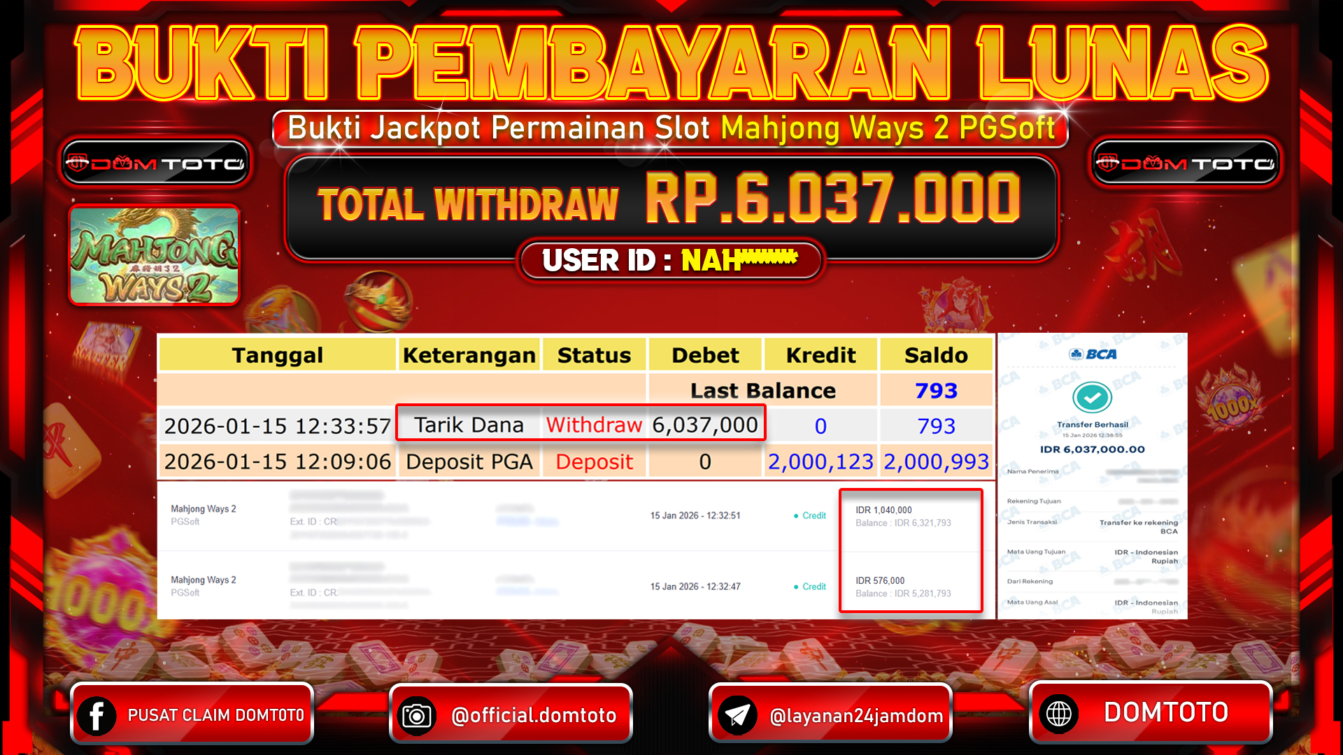 JACKPOT SLOT Mahjong Ways 2 PGSoft 15 JANUARI 2026